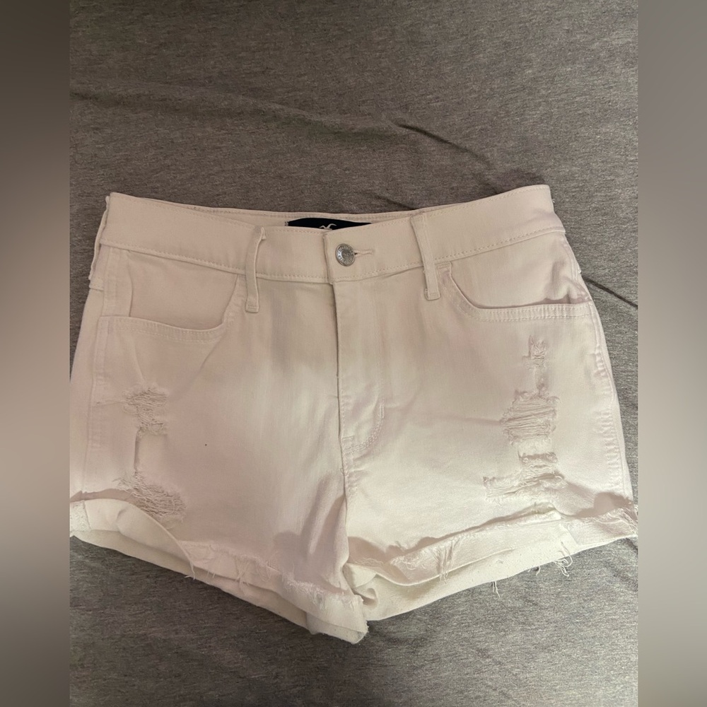 Hollister distressed white denim shorts